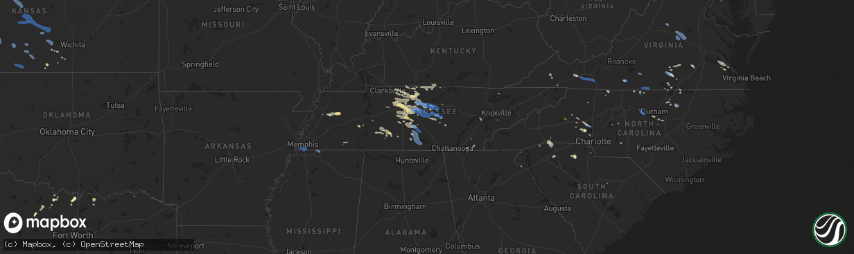 Hail map in Tennessee on August 13, 2019