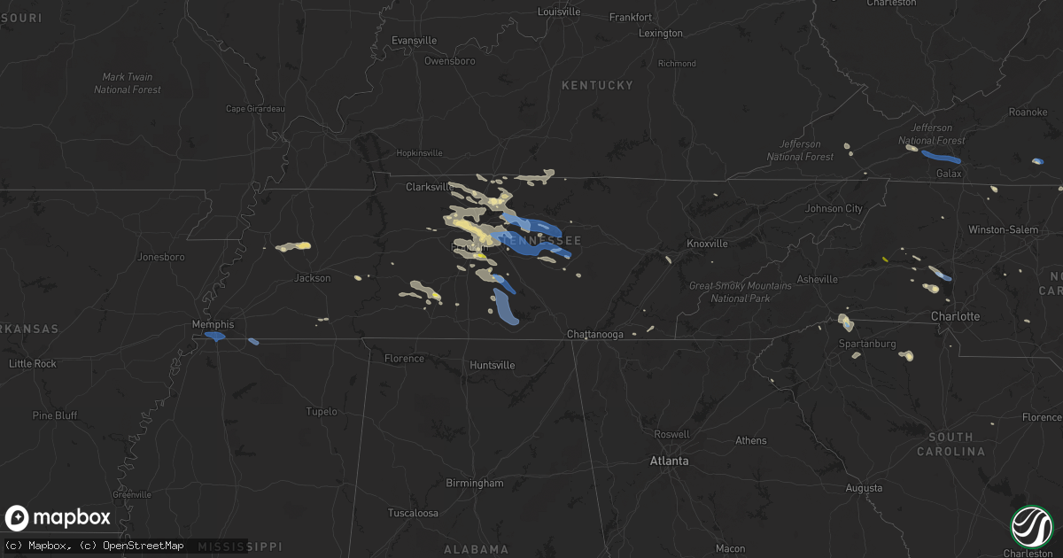 Hail map in Tennessee on August 13, 2019