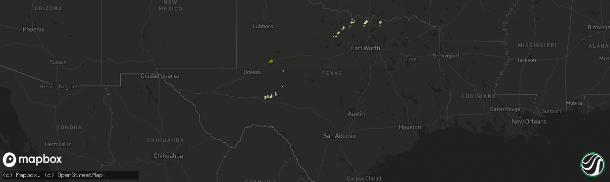 Hail map in Texas on August 13, 2019