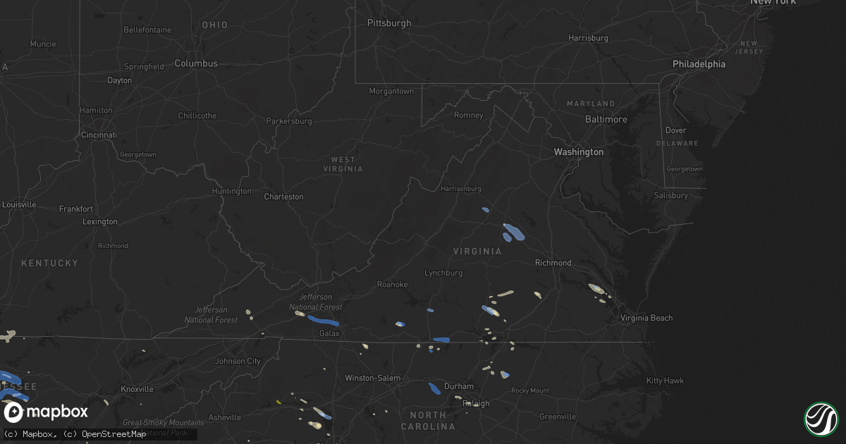 Hail map in Virginia on August 13, 2019