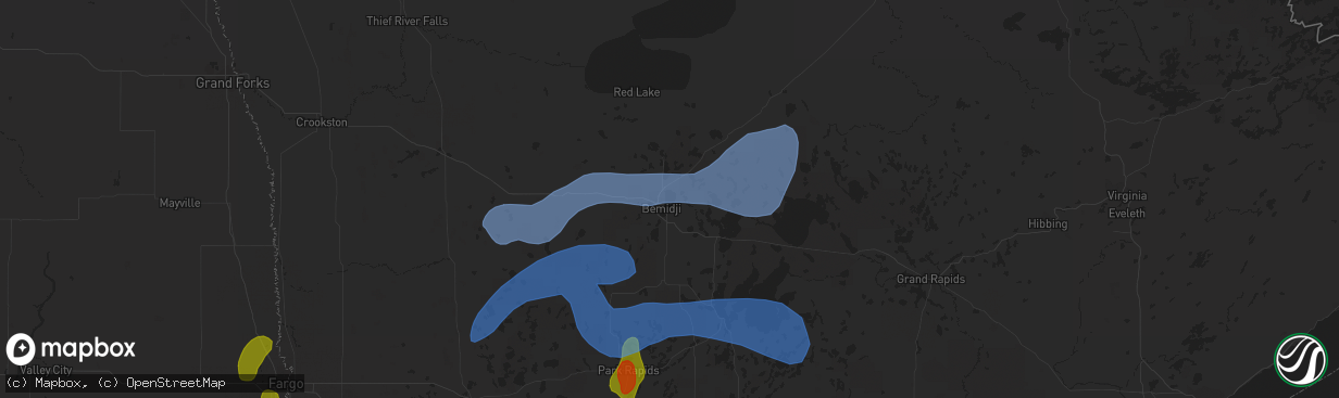 Hail map in Bemidji, MN on August 13, 2020