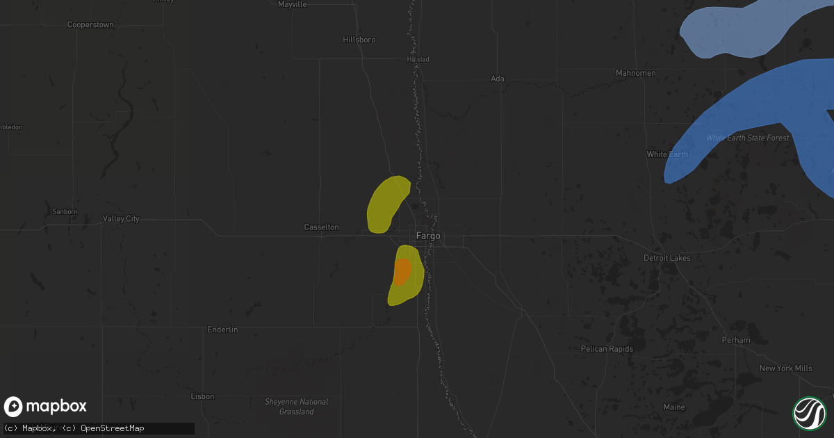 Hail map in Fargo, ND on August 13, 2020