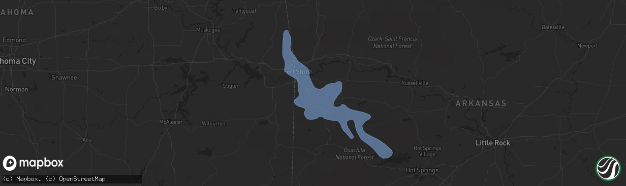 Hail map in Greenwood, AR on August 13, 2020