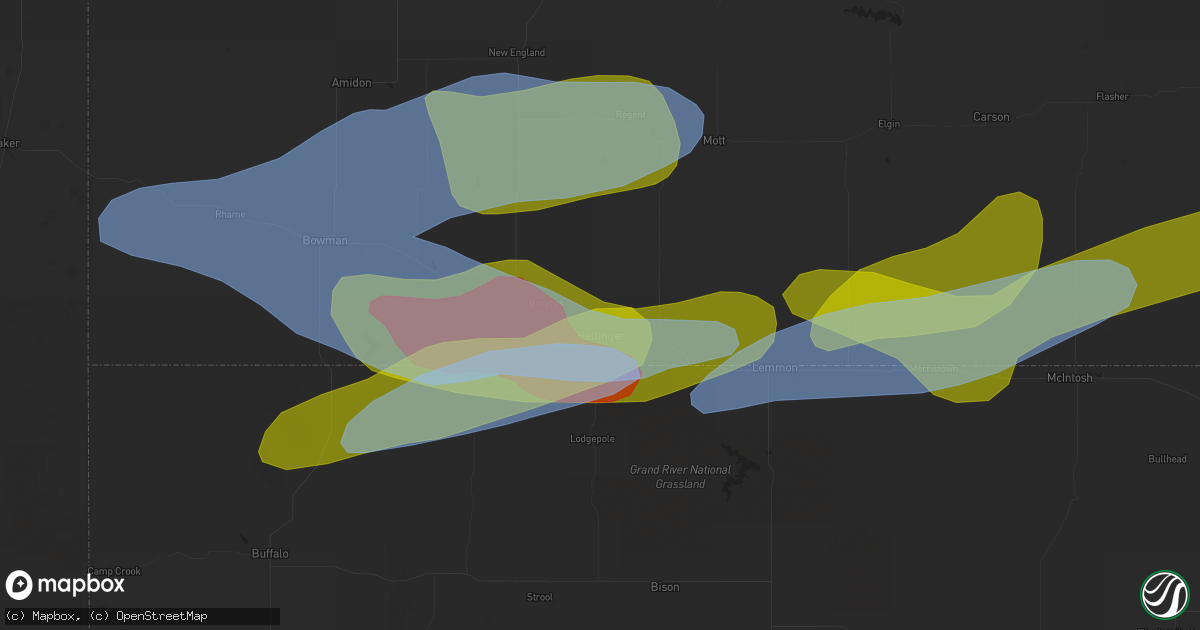Hail map in Hettinger, ND on August 13, 2020