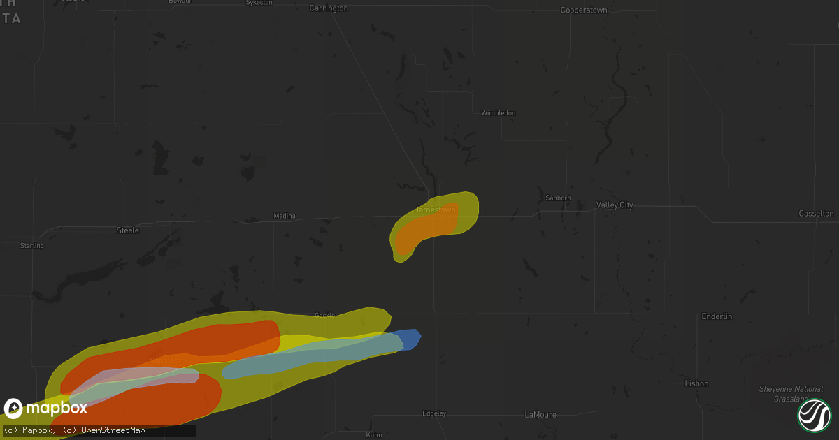 Hail map in Jamestown, ND on August 13, 2020