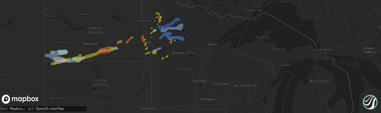 Hail map in Minnesota on August 13, 2020