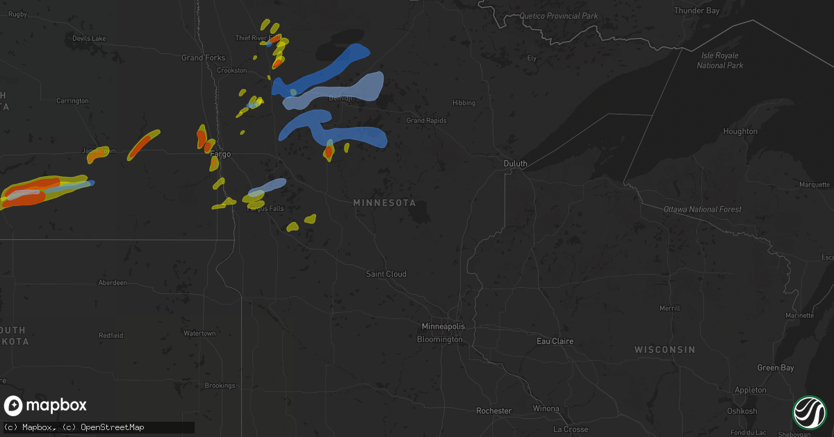 Hail map in Minnesota on August 13, 2020