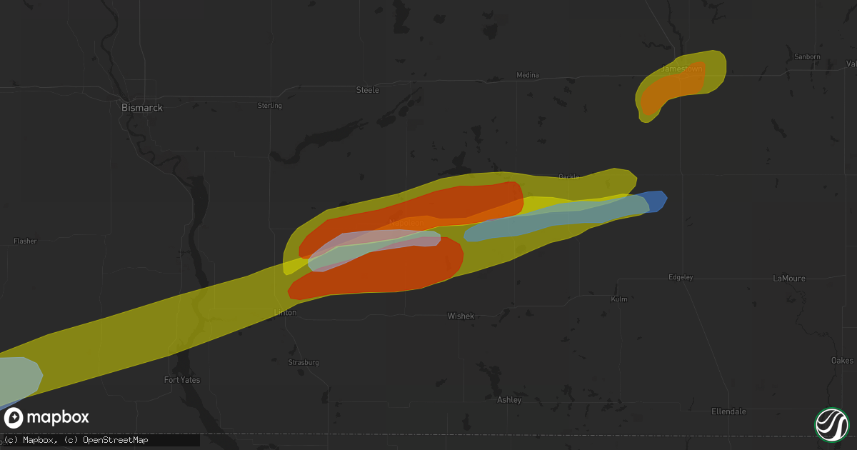 Hail map in Napoleon, ND on August 13, 2020