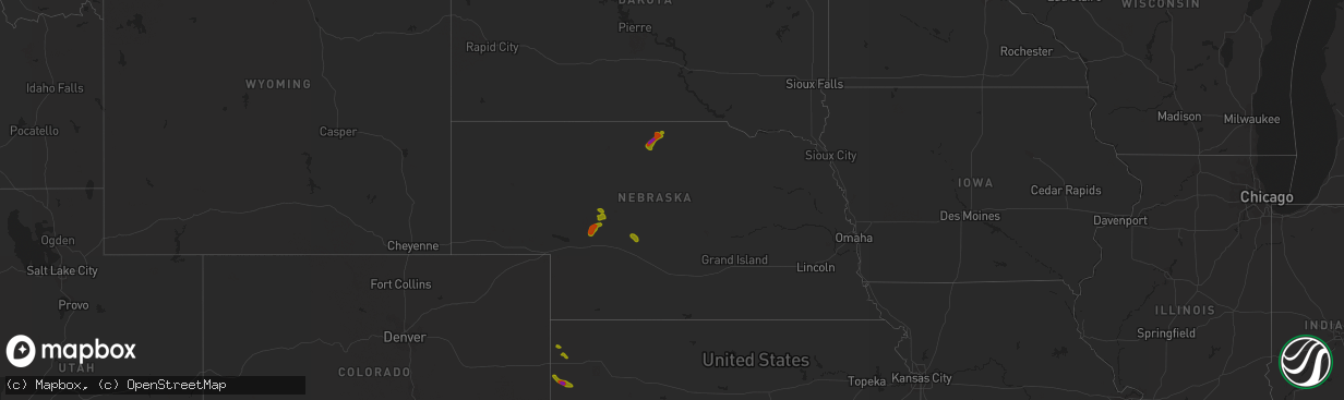 Hail map in Nebraska on August 13, 2020