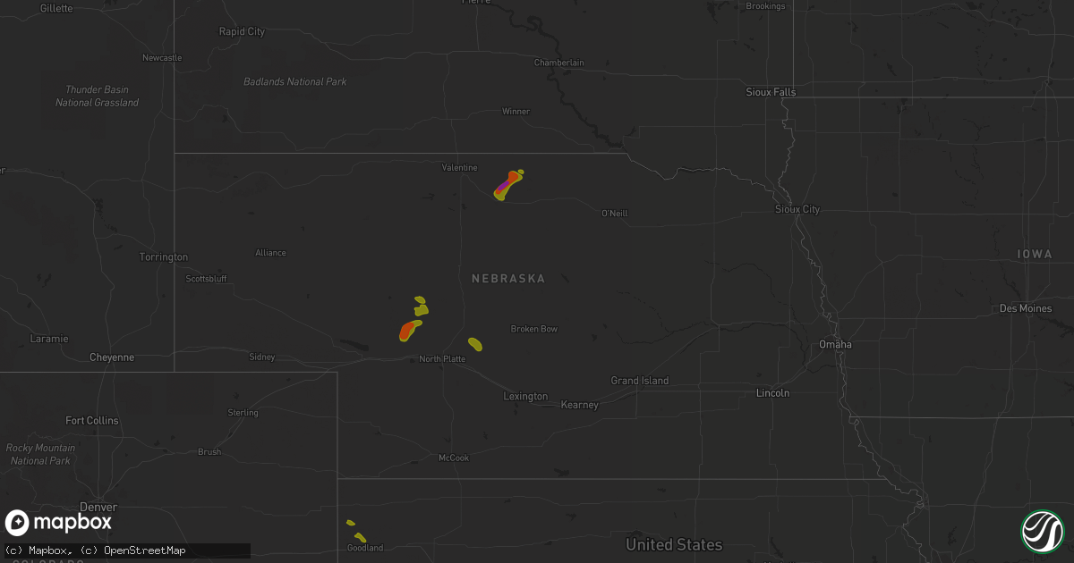 Hail map in Nebraska on August 13, 2020