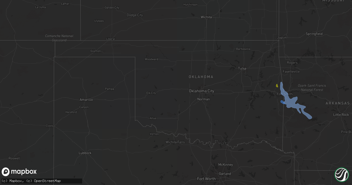 Hail map in Oklahoma on August 13, 2020