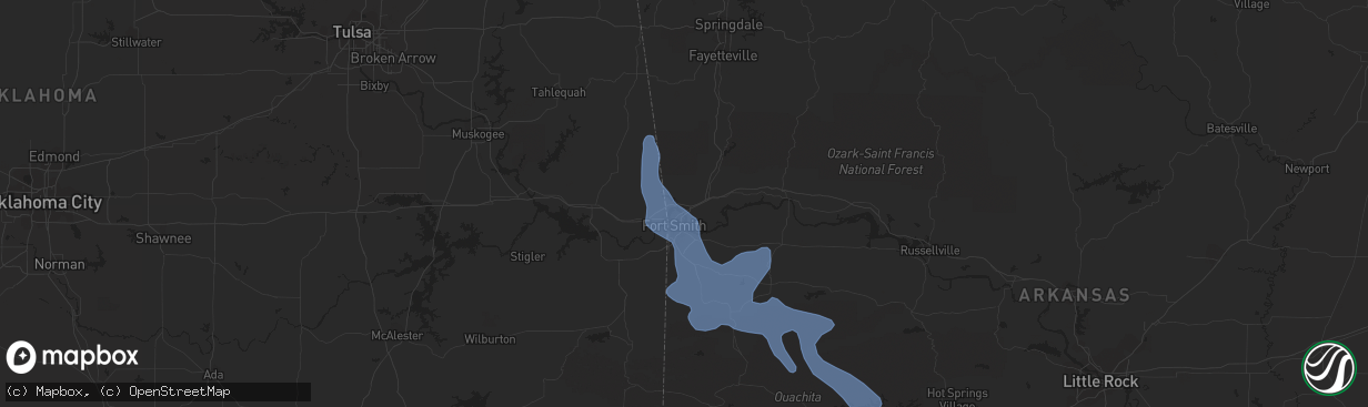 Hail map in Van Buren, AR on August 13, 2020