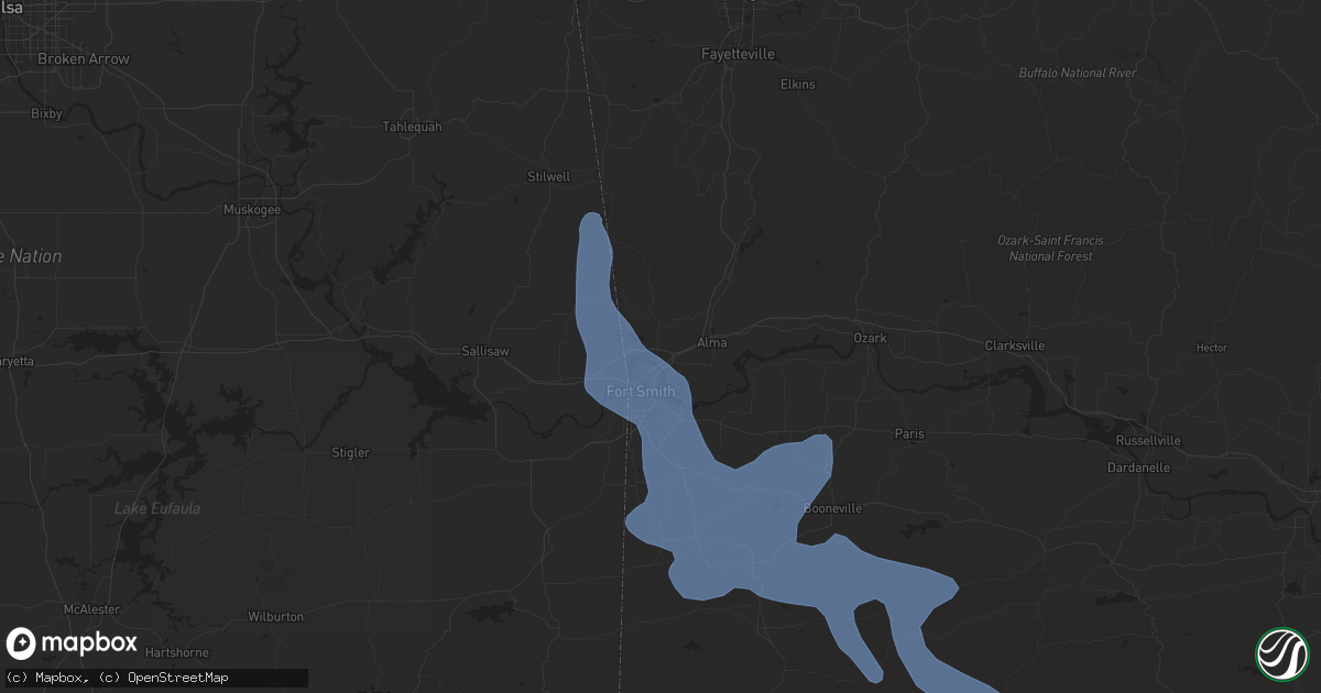 Hail map in Van Buren, AR on August 13, 2020