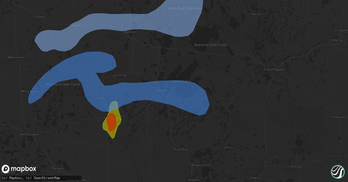 Hail map in Walker, MN on August 13, 2020
