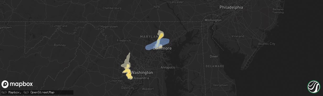 Hail map in Baltimore, MD on August 13, 2021