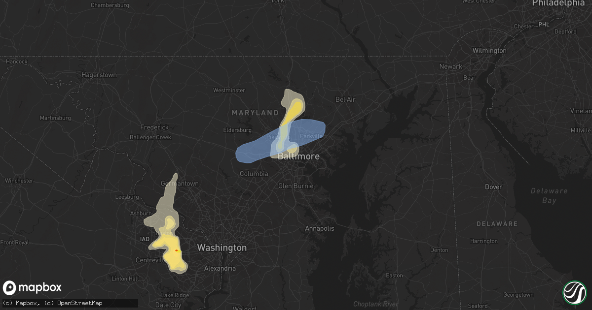 Hail map in Baltimore, MD on August 13, 2021