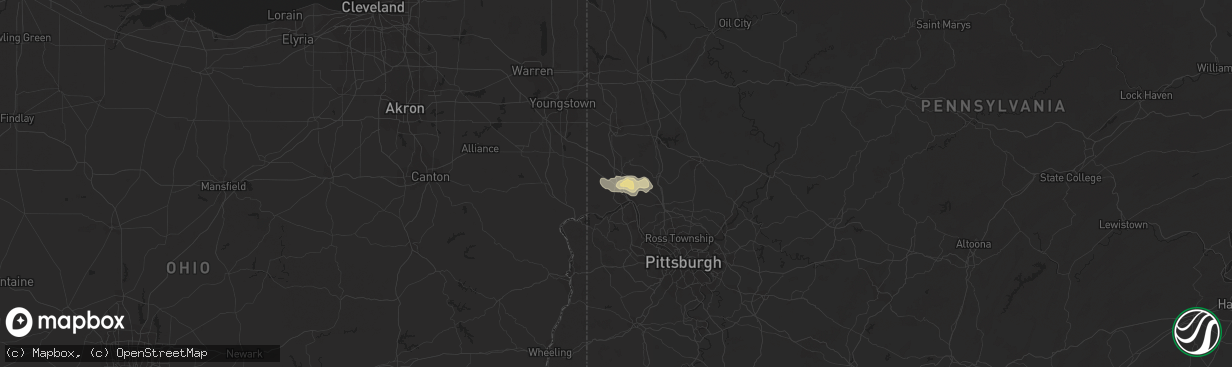 Hail map in Beaver Falls, PA on August 13, 2021