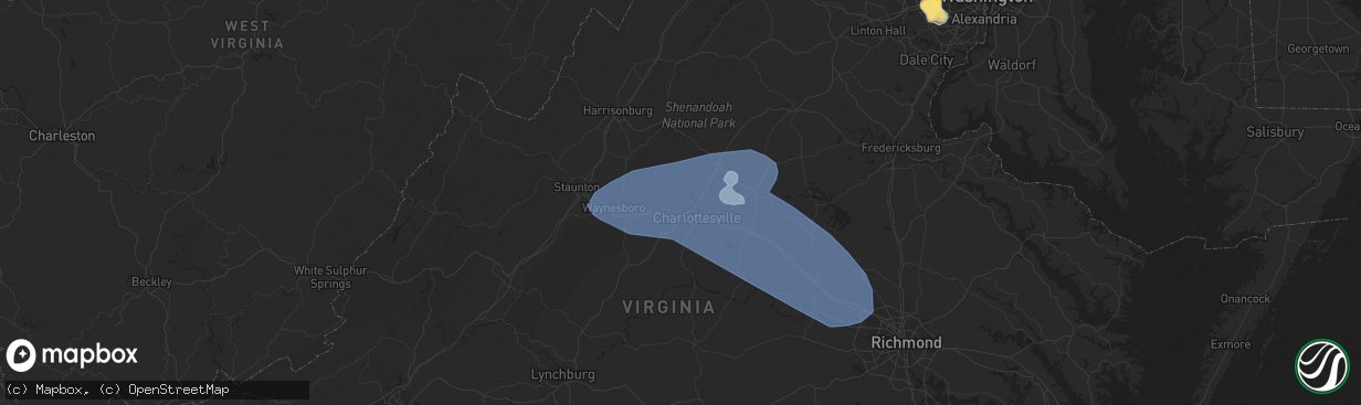 Hail map in Charlottesville, VA on August 13, 2021