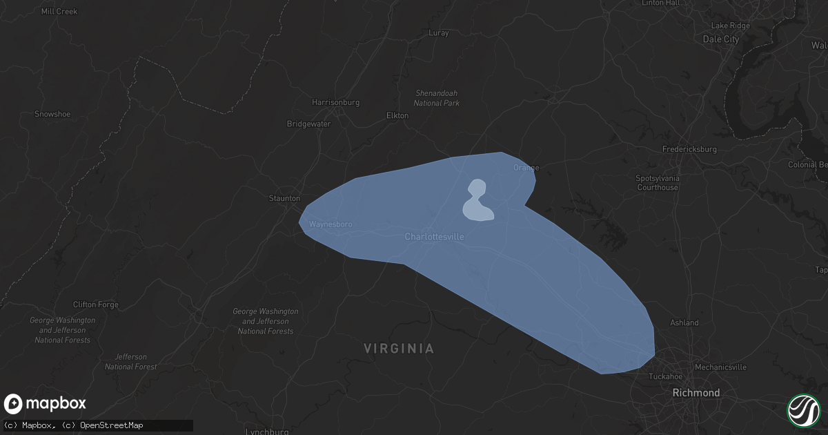 Hail map in Charlottesville, VA on August 13, 2021