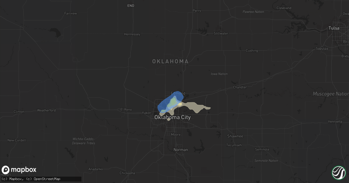 Hail map in Edmond, OK on August 13, 2021