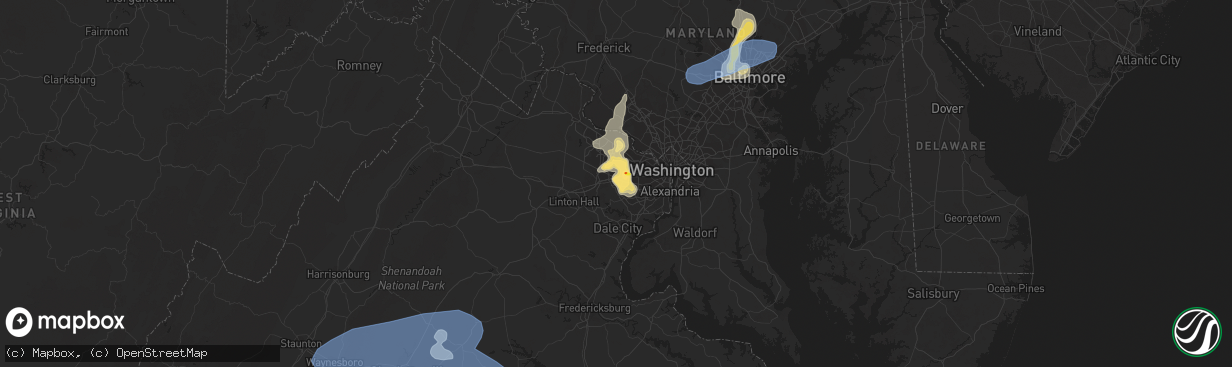 Hail map in Fairfax, VA on August 13, 2021