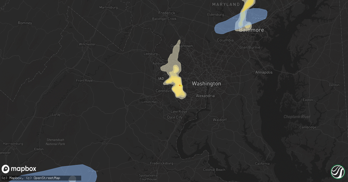 Hail map in Fairfax, VA on August 13, 2021