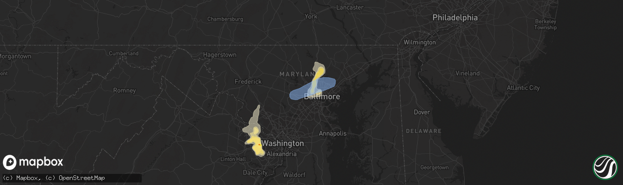 Hail map in Gwynn Oak, MD on August 13, 2021
