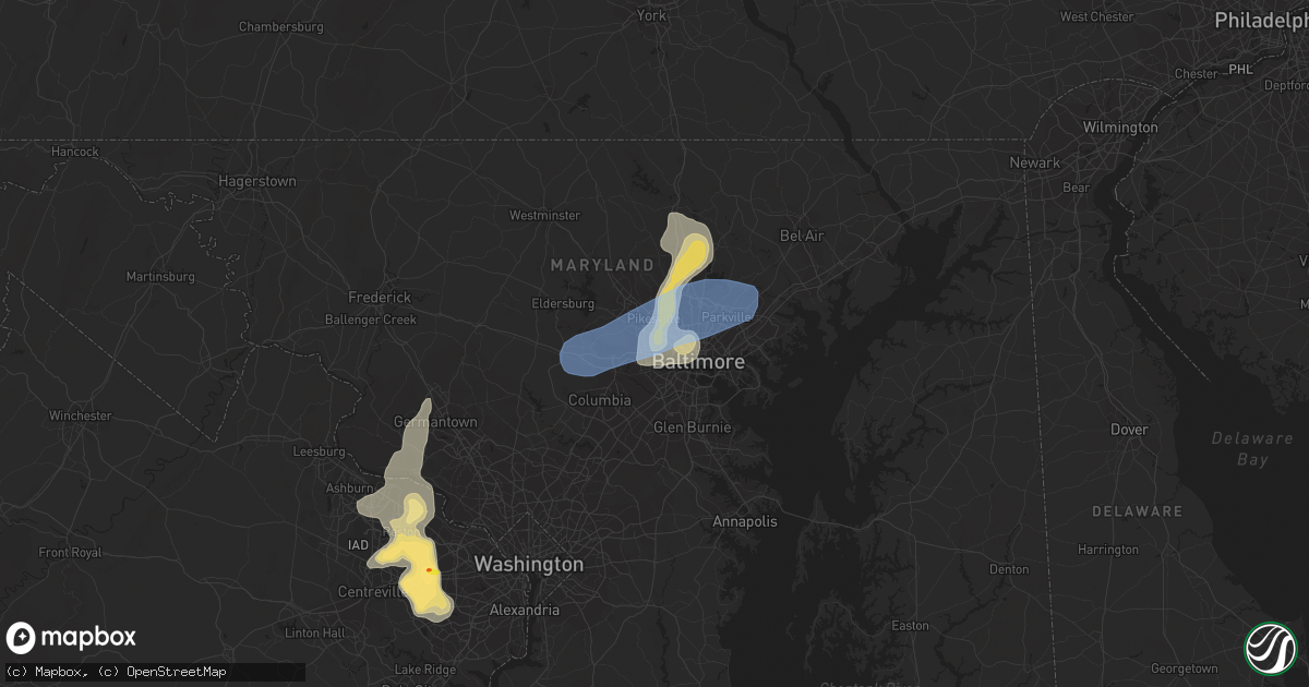 Hail map in Gwynn Oak, MD on August 13, 2021