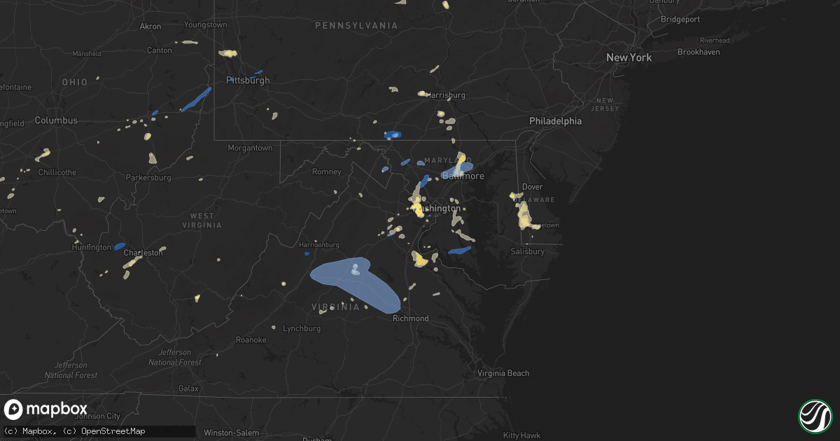 Hail map in Maryland on August 13, 2021
