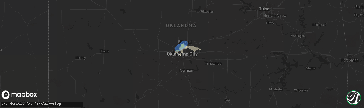 Hail map in Oklahoma City, OK on August 13, 2021