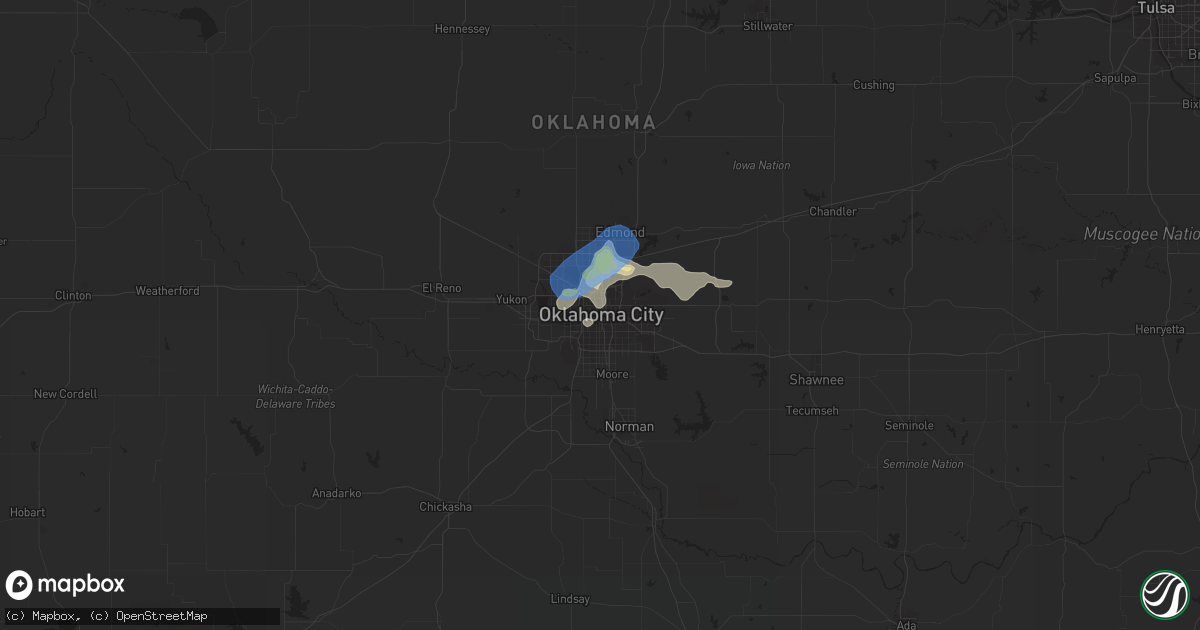 Hail map in Oklahoma City, OK on August 13, 2021