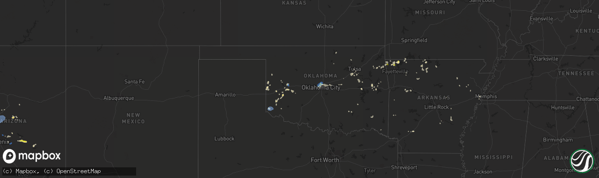 Hail map in Oklahoma on August 13, 2021