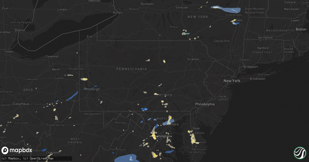 Hail map in Pennsylvania on August 13, 2021