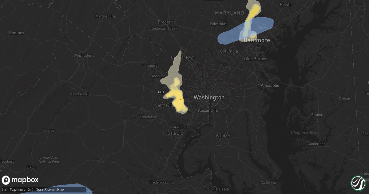 Hail map in Vienna, VA on August 13, 2021