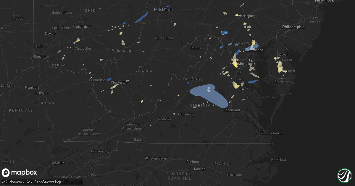 Hail map in Virginia on August 13, 2021