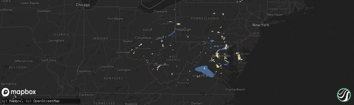 Hail map in West Virginia on August 13, 2021