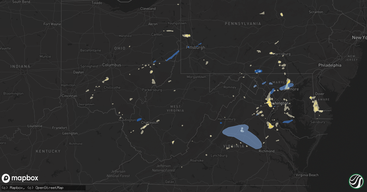 Hail map in West Virginia on August 13, 2021