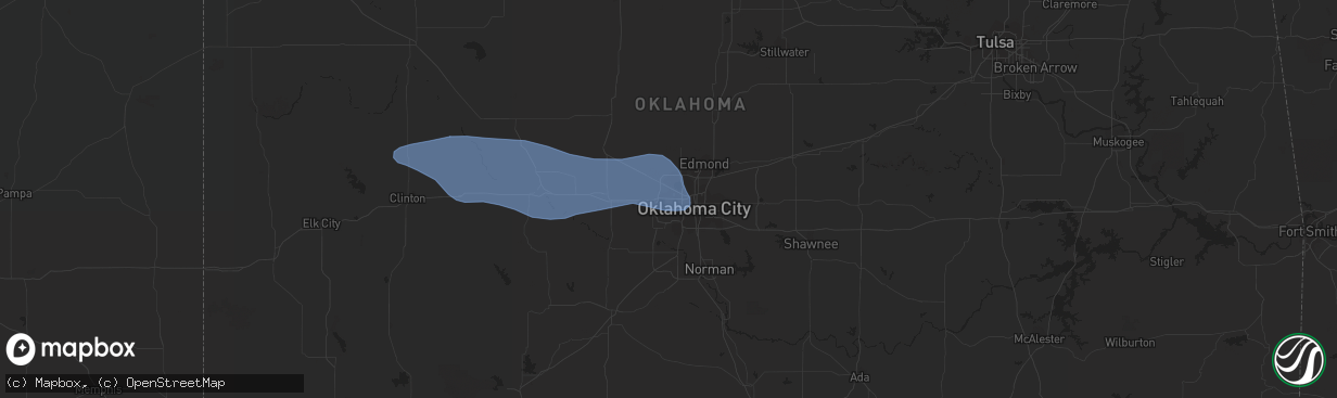 Hail map in Bethany, OK on August 13, 2023