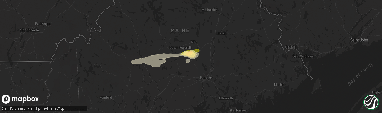 Hail map in Charleston, ME on August 13, 2023