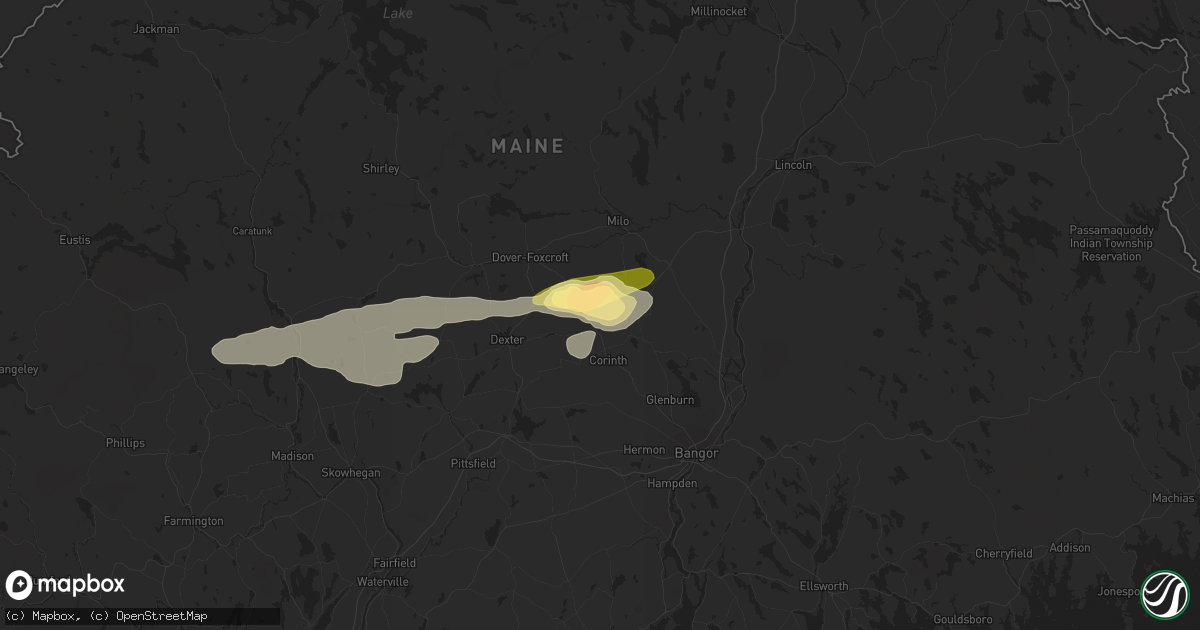 Hail map in Charleston, ME on August 13, 2023