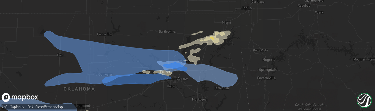 Hail map in Claremore, OK on August 13, 2023