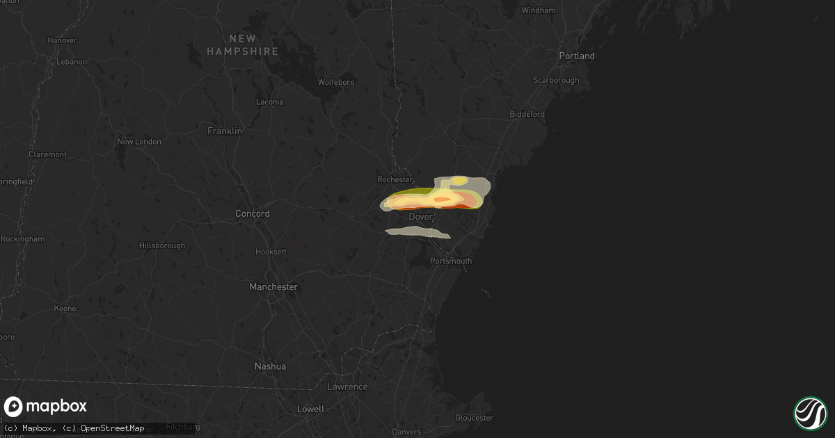 Hail map in Dover, NH on August 13, 2023