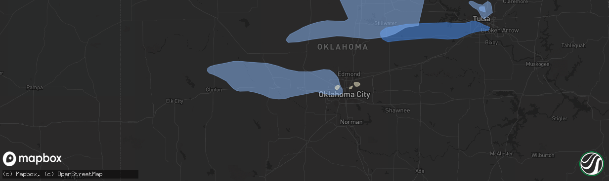 Hail map in El Reno, OK on August 13, 2023