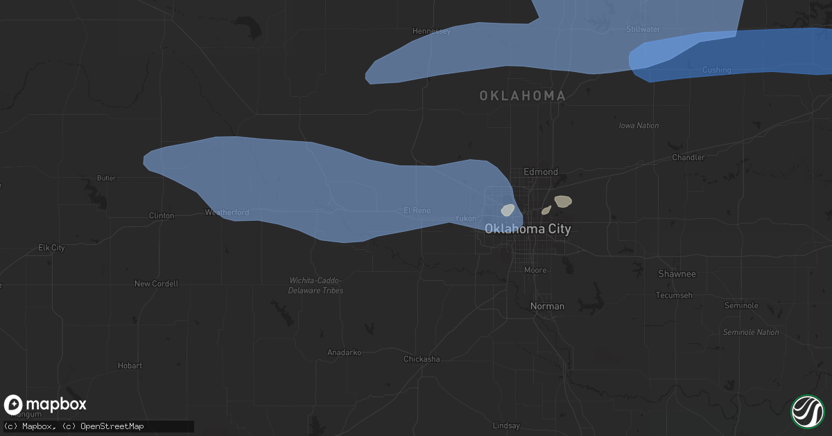 Hail map in El Reno, OK on August 13, 2023