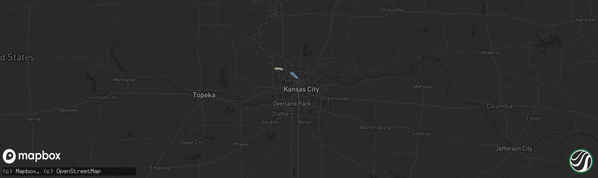 Hail map in Kansas City, MO on August 13, 2023