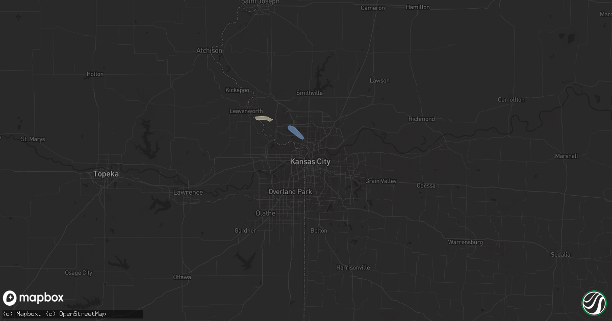 Hail map in Kansas City, MO on August 13, 2023