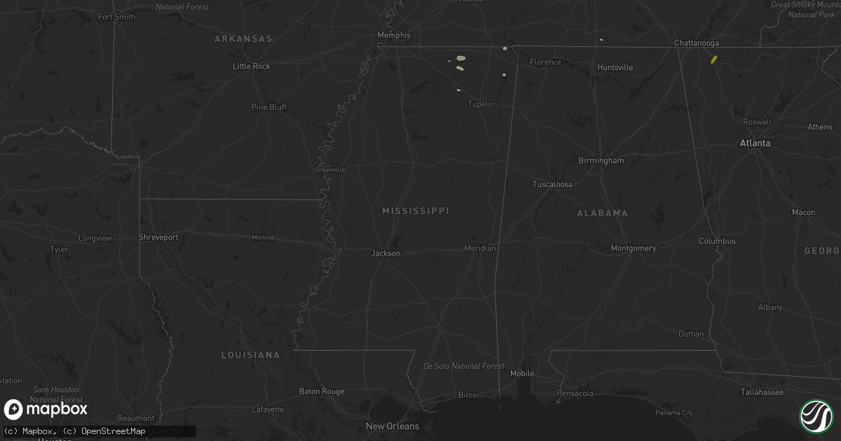 Hail map in Mississippi on August 13, 2023