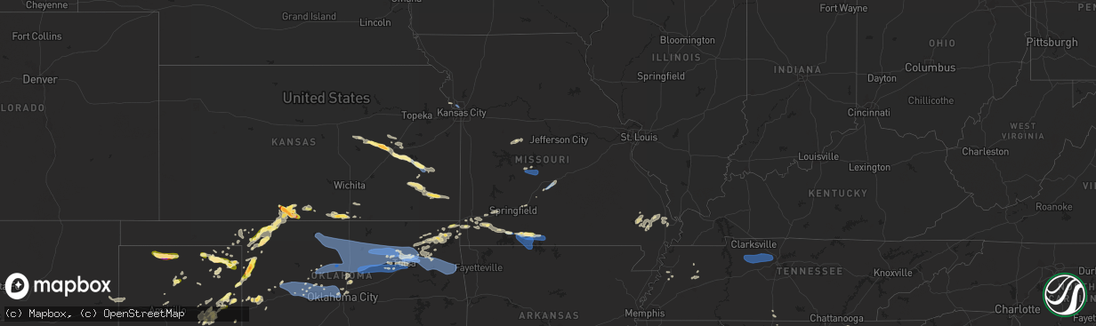 Hail map in Missouri on August 13, 2023
