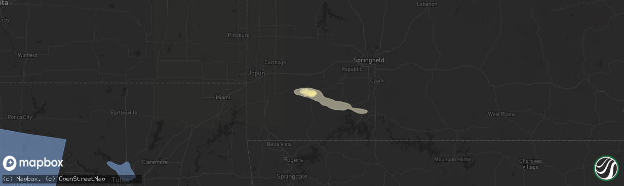 Hail map in Monett, MO on August 13, 2023