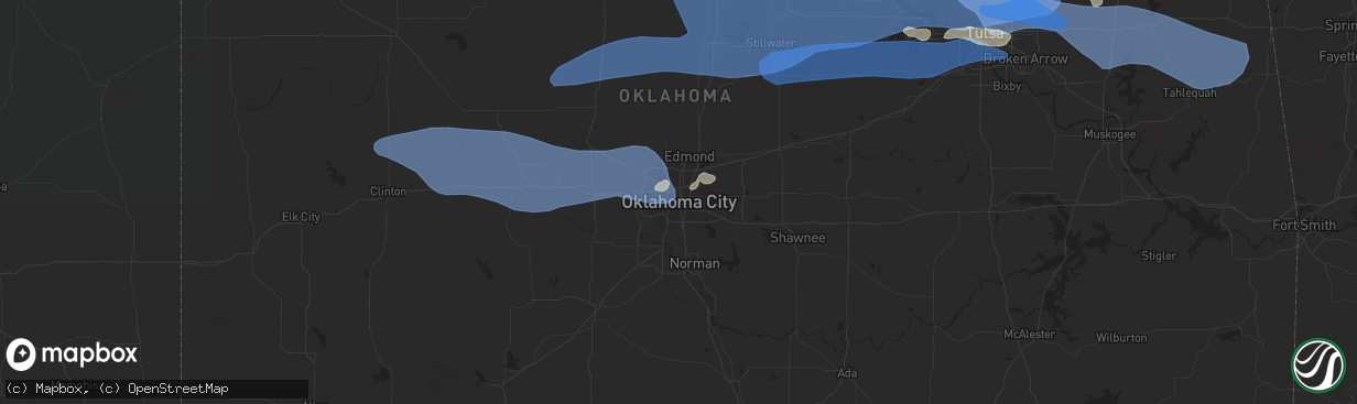 Hail map in Oklahoma City, OK on August 13, 2023